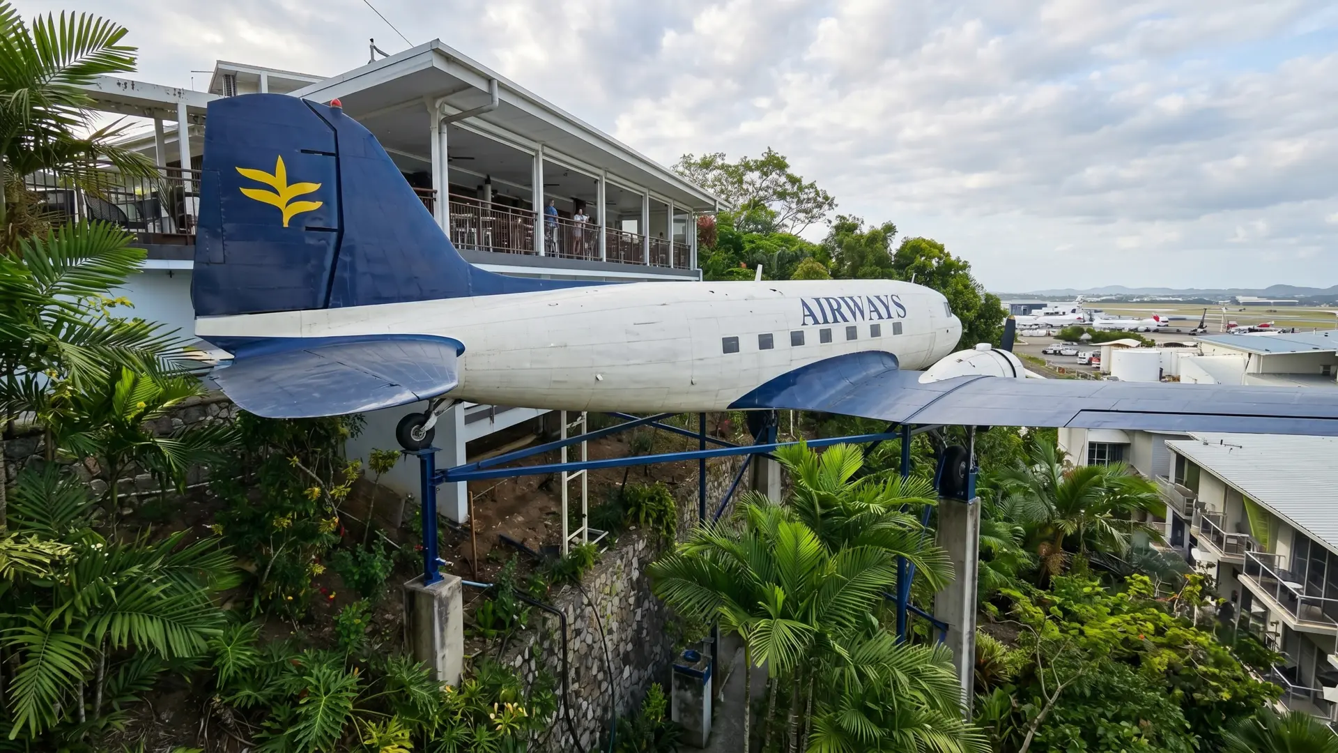 Genuine aircraft mounted as a landmark display at Airways Hotel in Port Moresby
