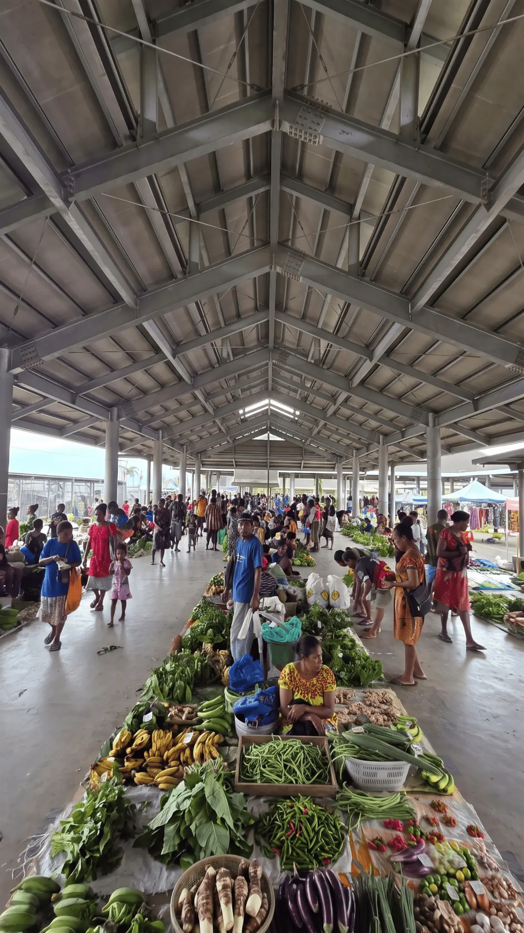 Bustling local market in Alotau with fresh food and local vendors, Papua New Guinea