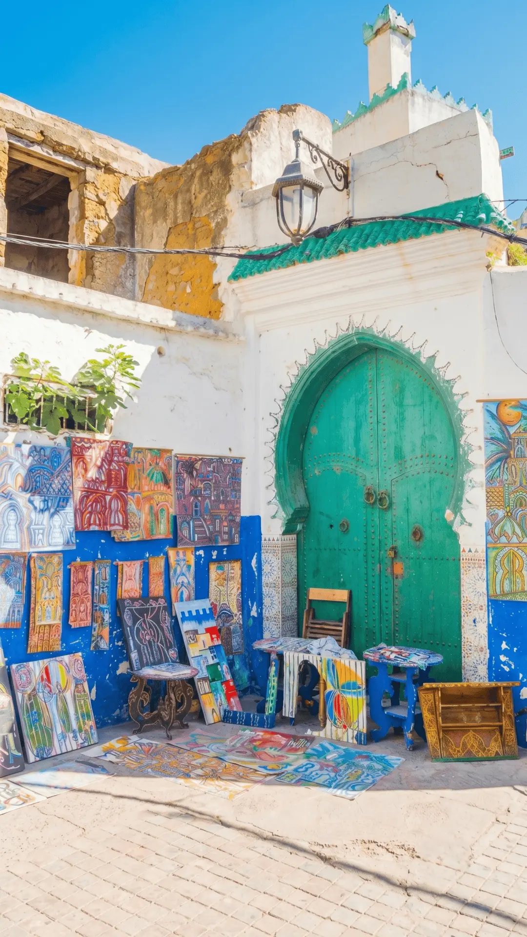 Artistic atmosphere with murals and colorful details everywhere in Asilah, Morocco