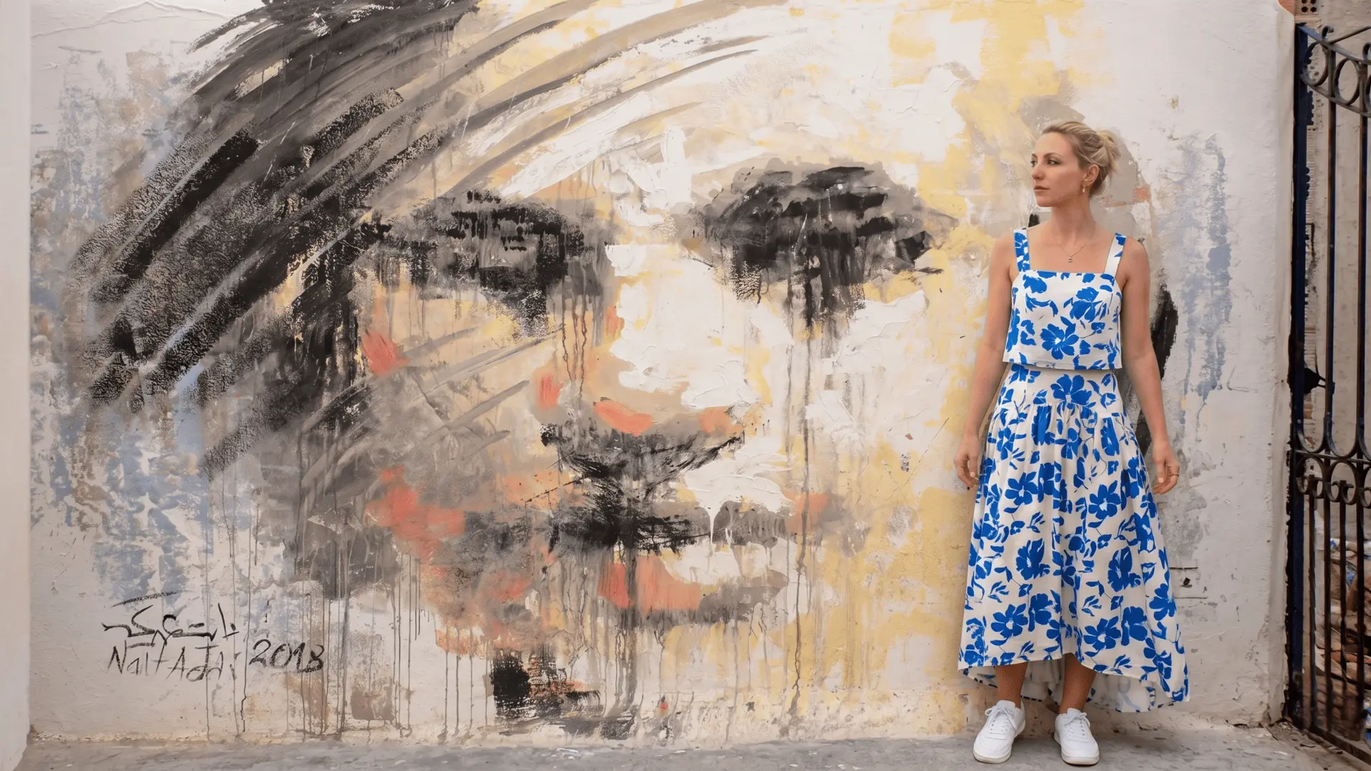 Bold and colorful wall painting in Asilah, Morocco’s art town
