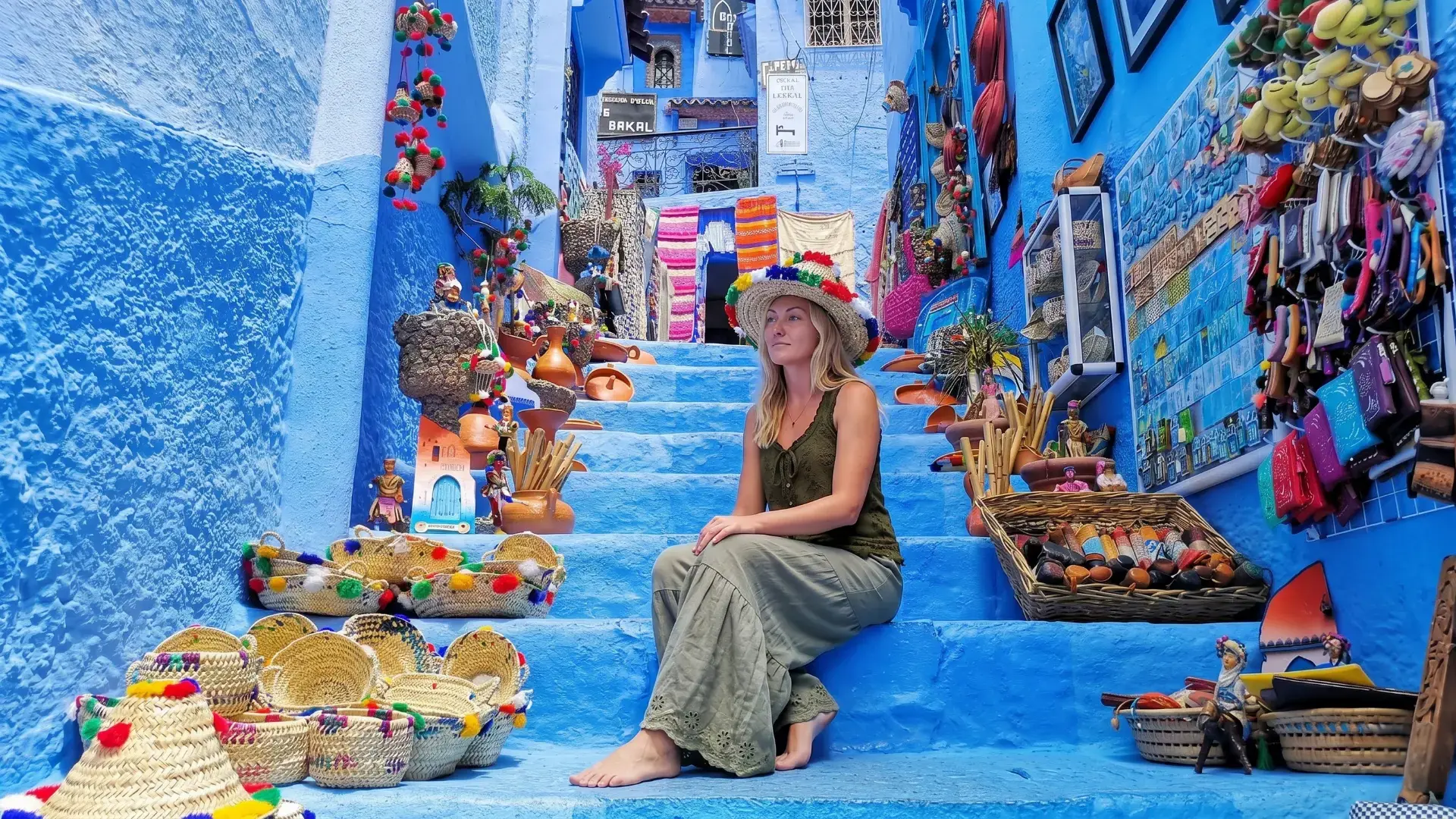 Blue painted alleyway in Chefchaouen perfect for taking a picture