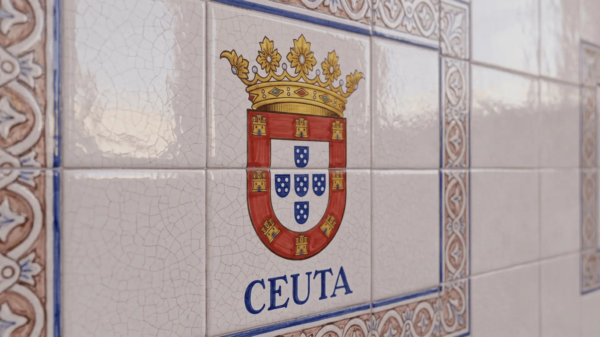 Official coat of arms of Ceuta, Spanish autonomous city in North Africa, featuring heraldic symbols