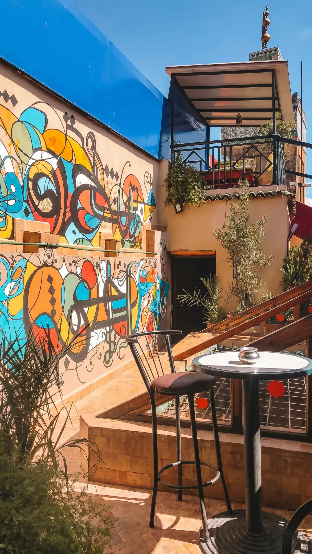 Cafe Clock in the heart of Fez Medina — famous cultural cafe with traditional Moroccan decor and vibrant atmosphere