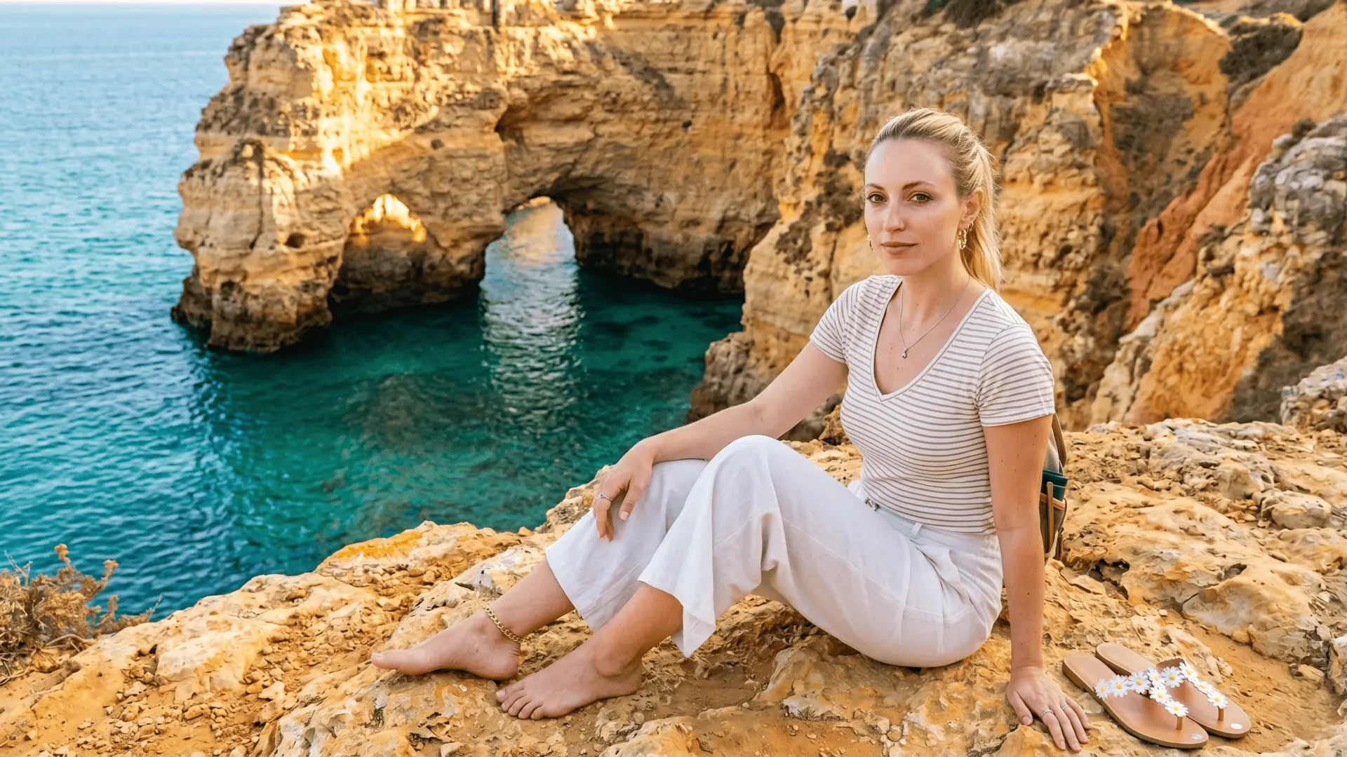 Golden cliffs and turquoise water at Praia da Marinha Algarve