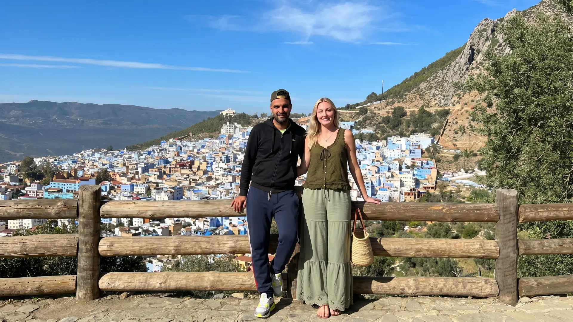Hiking trail to Spanish Mosque overlooking blue rooftops of Chefchaouen