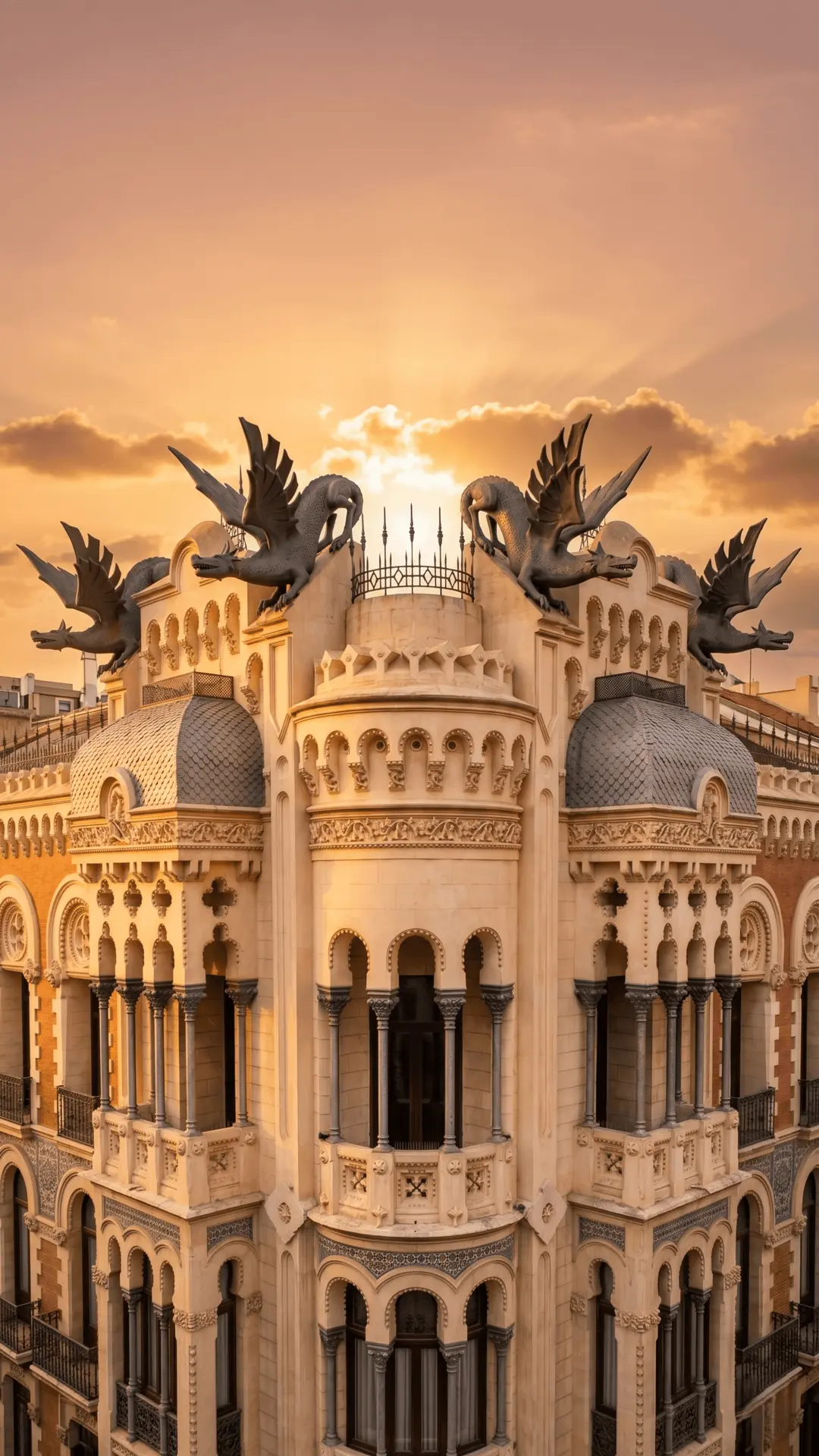 Casa de los Dragones (House of the Dragons), iconic modernist building with dragon sculptures in Ceuta, Spain