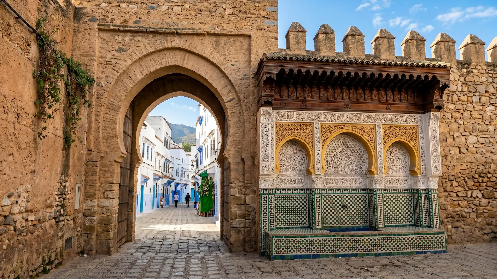 Whitewashed medina alleyways in Tangier, Morocco