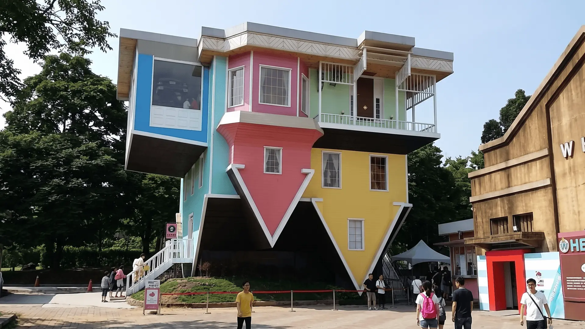 Modern creative space at Huashan 1914 Creative Park with historic red-brick buildings and art installations in Taipei