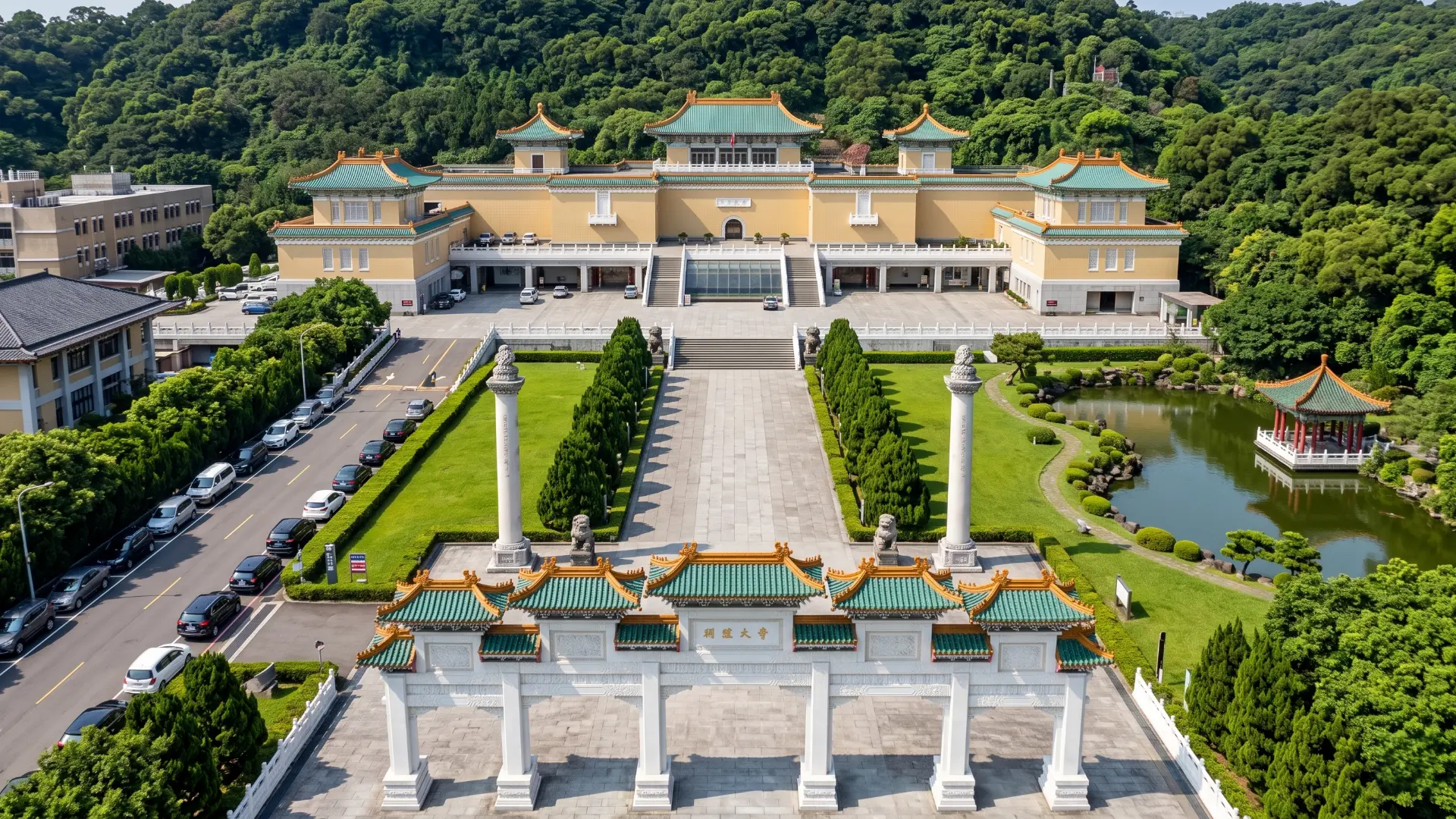 Exterior or interior view of the National Palace Museum in Taipei housing ancient Chinese treasures
